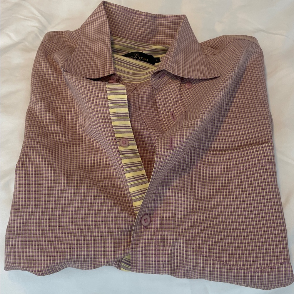 Bugatchi Checkered Shirt with Yellow Accents